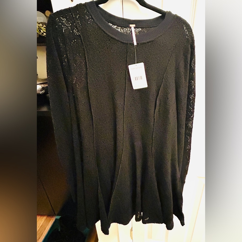 Free People Elegant Black Lace Top